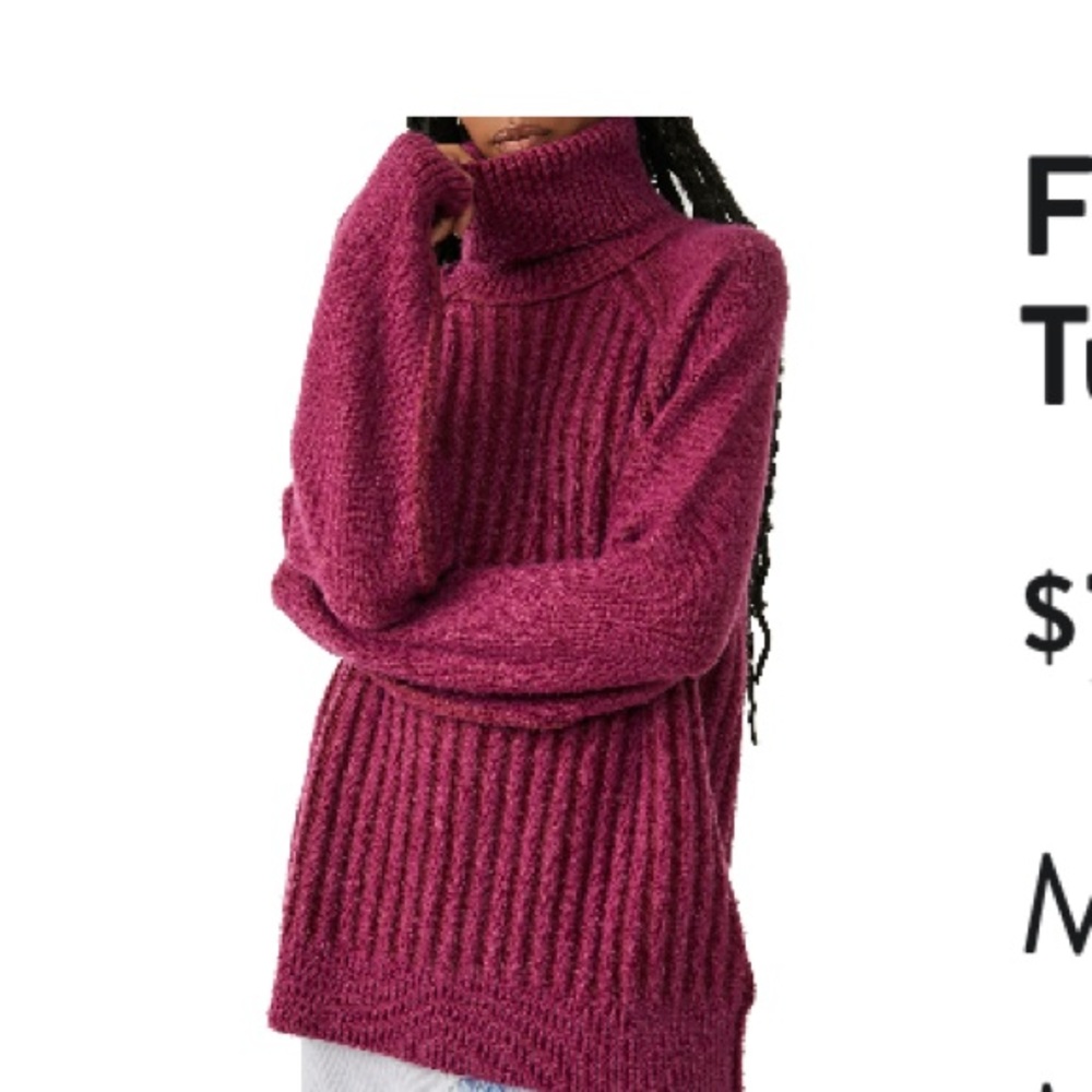Free People Big City Turtleneck Sweater (dress), size medium, mulberry/garnet